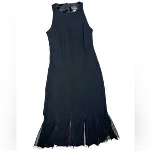 NWT Vintage S.L. Fashions Black Sleeveless Midi Dress Ruffle Hem Crewneck Formal